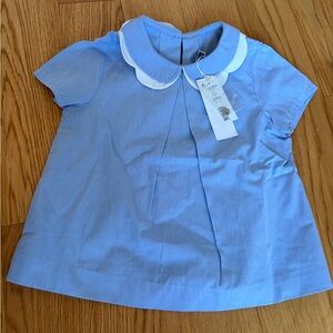 Jacadi Light Blue Short Sleeve Top with White Scalloped Collar